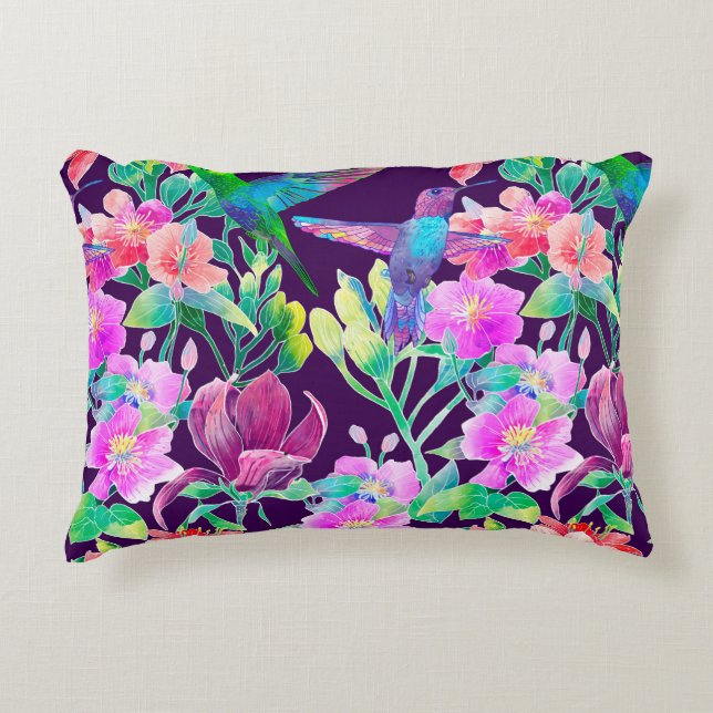 Exotic flowers and birds decorative cushion (Front)