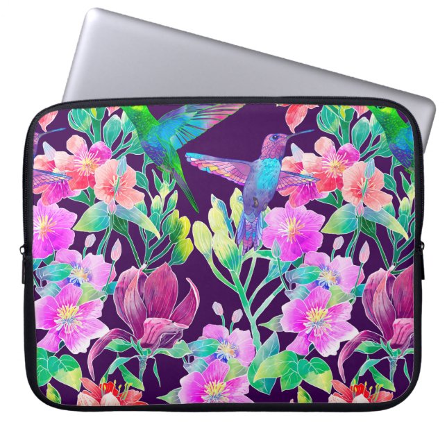 Exotic flowers and birds laptop sleeve (Front)