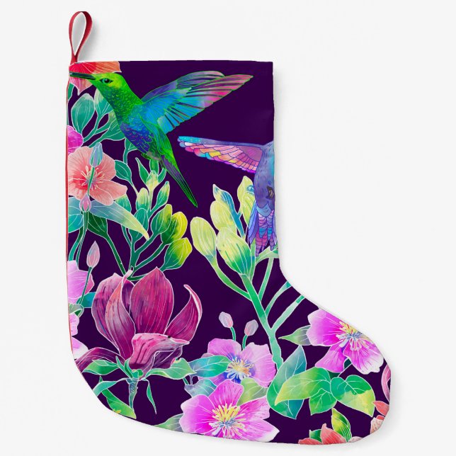 Exotic flowers and birds small christmas stocking (Front)