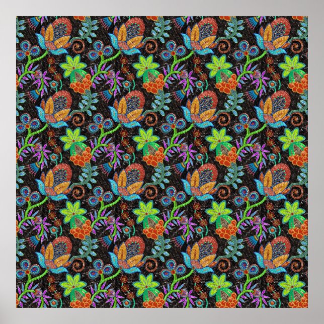 Exotic flowers beads glass texture poster (Front)