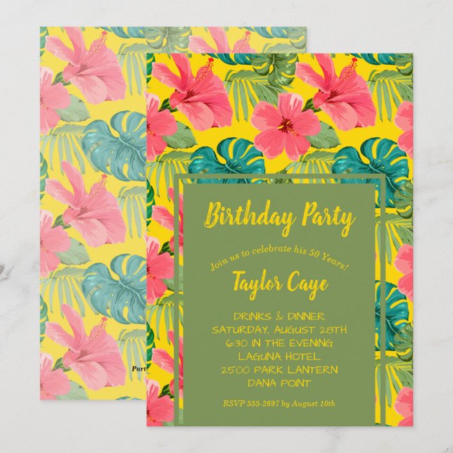 Exotic Flowers Birthday Party Invitations (Front/Back)
