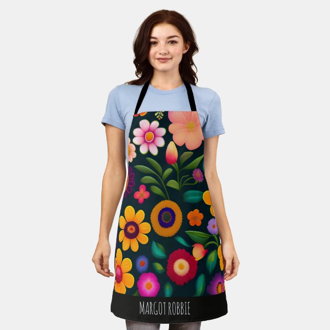 Exotic Flowers Colourful Pattern Apron (Worn)