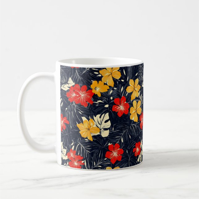 Exotic Flowers Floral Pattern Coffee Mug (Left)