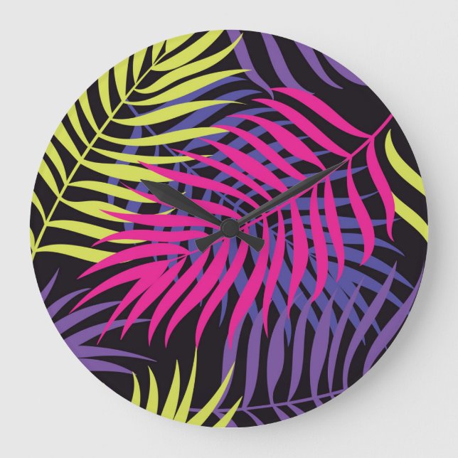 Exotic Flowers: Jungle Pattern Escape Large Clock (Front)