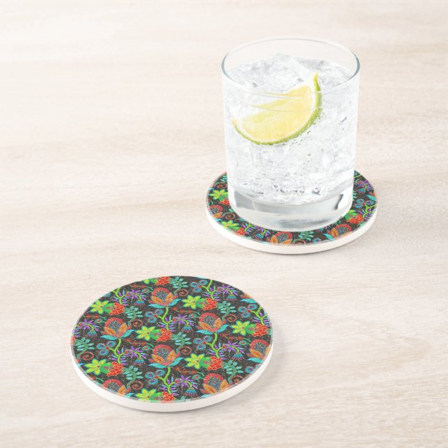 Exotic flowers pattern Glass beads texture Coaster (Side)