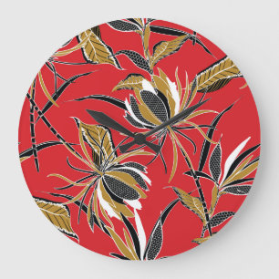 Exotic Flowers: Polka Dot Vintage Large Clock