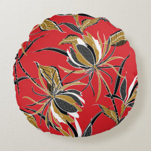 Exotic Flowers: Polka Dot Vintage Round Cushion