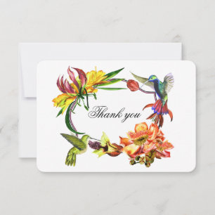 Exotic flowers thank you. humming bird wedding you card