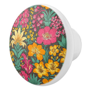 Exotic Flowers, Tropical Jungle, Morris Floral Art Ceramic Knob