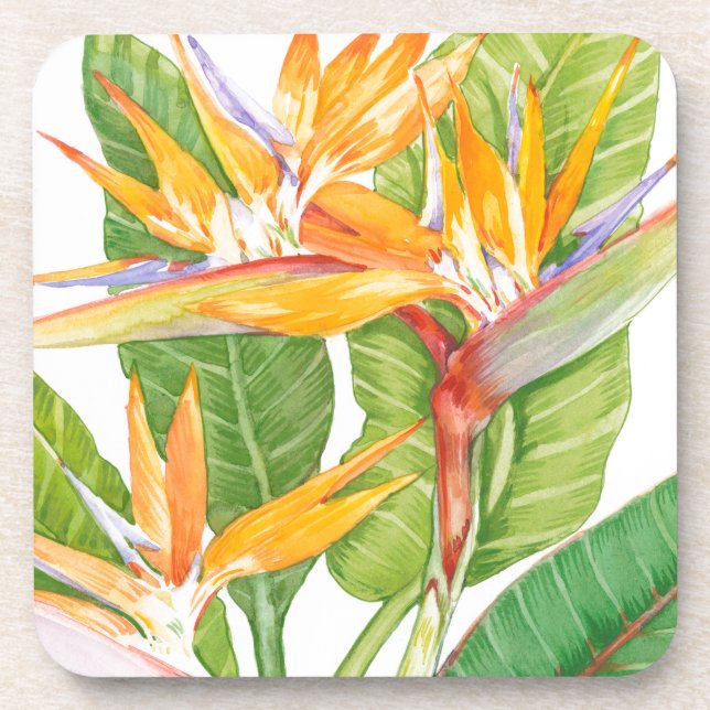 Exotic Flowers Watercolor Coaster (Front)