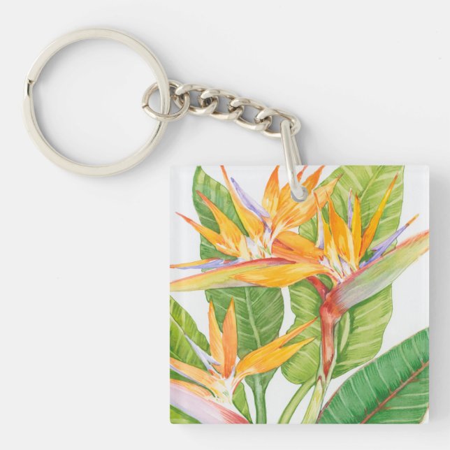Exotic Flowers Watercolor Key Ring (Front)