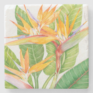 Exotic Flowers Watercolor Stone Coaster