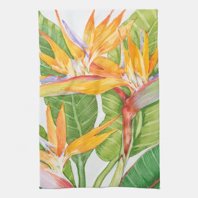 Exotic Flowers Watercolor Tea Towel (Vertical)