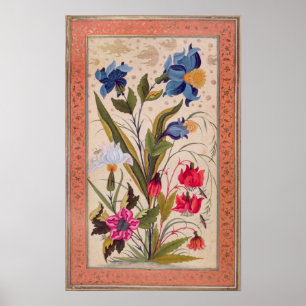 Exotic flowers with insects poster