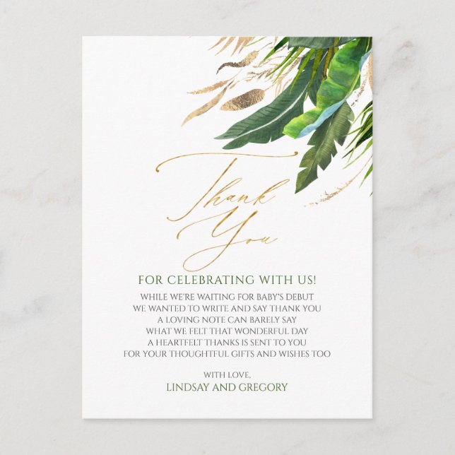 Exotic Foliage Floral Tropical Thank You Postcard (Front)