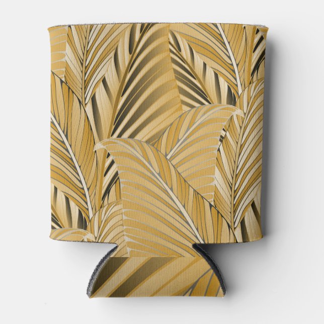 Exotic Foliage: Gold Leaves Pattern Can Cooler (Front)