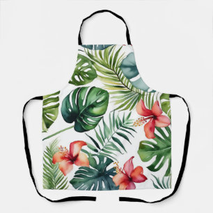 Exotic Foliage Tropical Watercolor And Flowers Apron