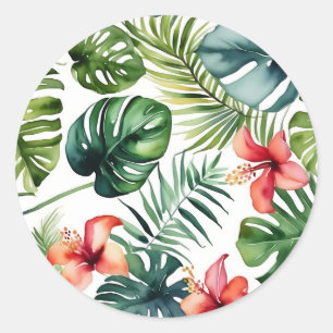 Exotic Foliage Tropical Watercolor And Flowers Classic Round Sticker