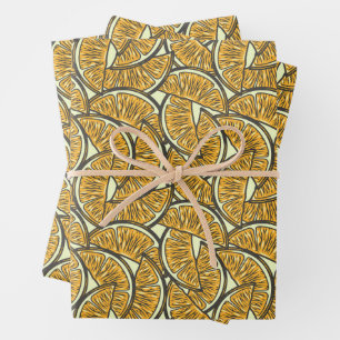 Exotic fruit citrus summer orange patter wrapping paper sheet