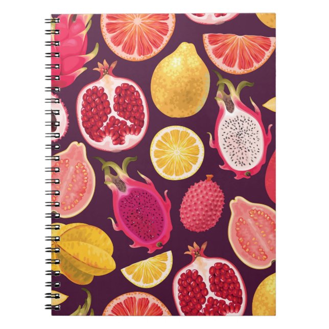Exotic fruit: colourful seamless pattern notebook (Front)