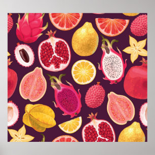 Exotic fruit: colourful seamless pattern poster