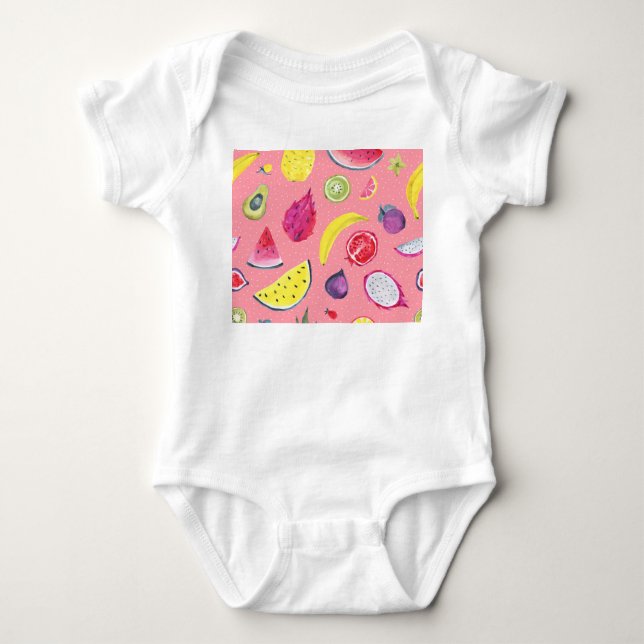 Exotic Fruit: Tropical Hand-Drawn Pattern Baby Bodysuit (Front)
