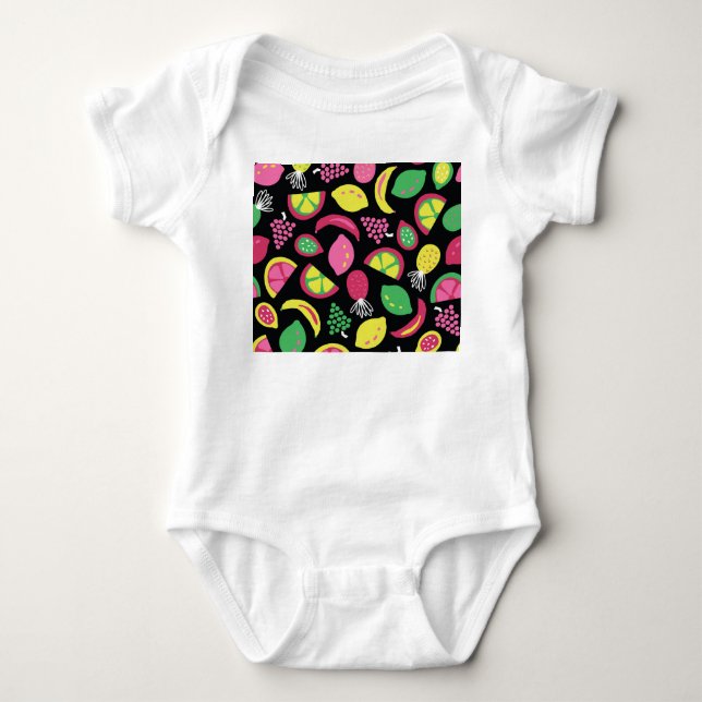 Exotic Fruits: Colourful Seamless Pattern Baby Bodysuit (Front)