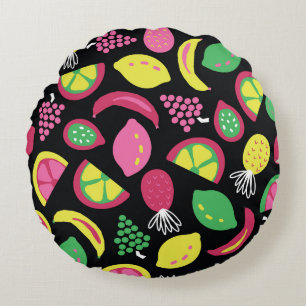 Exotic Fruits: Colourful Seamless Pattern Round Cushion