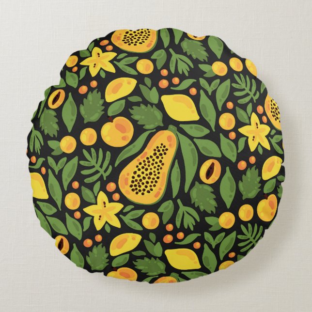 Exotic Fruits: Colourful Summer Seamless Round Cushion (Front)