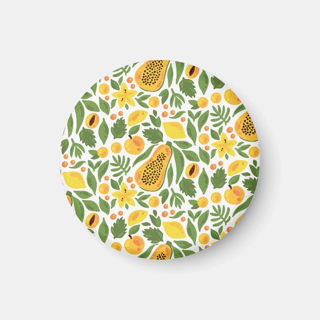 Exotic Fruits Ensemble: Papaya, Lemon, Mango Magnet (Front)