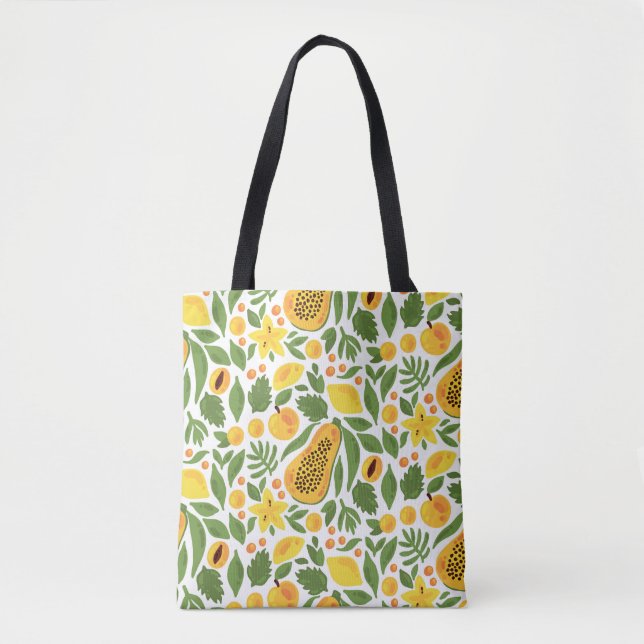 Exotic Fruits Ensemble: Papaya, Lemon, Mango Tote Bag (Front)