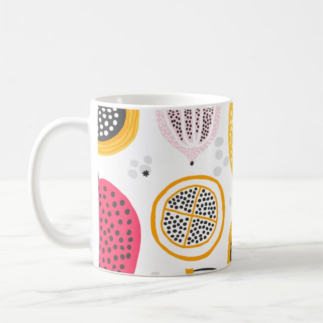 Exotic Fruits Hand-Drawn: Vintage Summer Coffee Mug (Left)