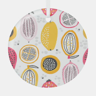 Exotic Fruits Hand-Drawn: Vintage Summer Glass Tree Decoration