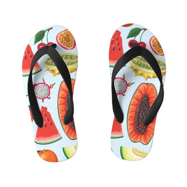 Exotic Fruits: Trendy Print Seamless. Kid's Flip Flops (Footbed)