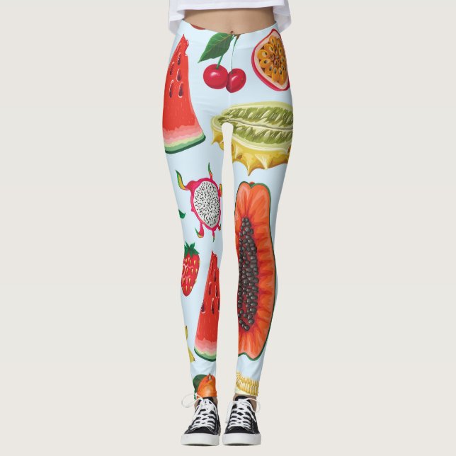 Exotic Fruits: Trendy Print Seamless. Leggings (Front)