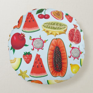 Exotic Fruits: Trendy Print Seamless. Round Cushion