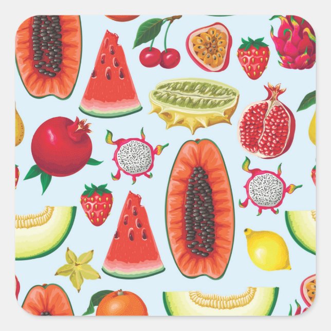 Exotic Fruits: Trendy Print Seamless. Square Sticker (Front)