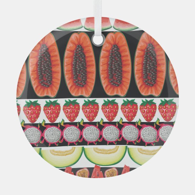 Exotic Fruits Trendy Seamless Pattern Glass Tree Decoration (Front)