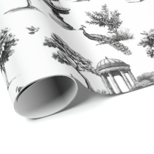 Exotic garden peacock birds Toile de jouy Wrapping Paper