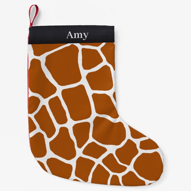 Exotic Giraffe Spots Personalised Animal Print Small Christmas Stocking (Front)