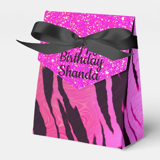Exotic Glam Hot Pink Tiger Print Personalised  Favour Box (Front Side)