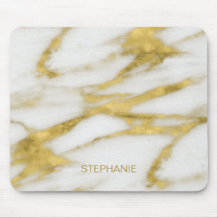 Exotic Gold and White Marble Abstract with Monogra Mouse Mat