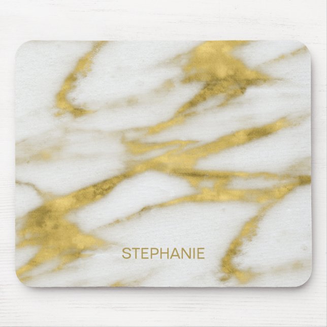 Exotic Gold and White Marble Abstract with Monogra Mouse Mat (Front)