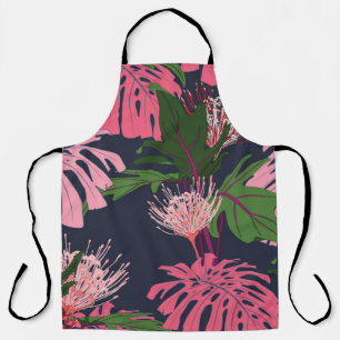 Exotic green and pink tropical palm leaves and pro apron