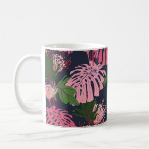 Exotic green and pink tropical palm leaves and pro coffee mug