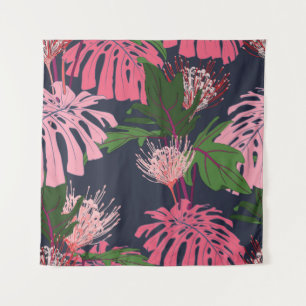 Exotic green and pink tropical palm leaves and pro tapestry