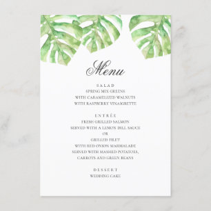 Exotic green leaves. Summer tropical wedding Menu