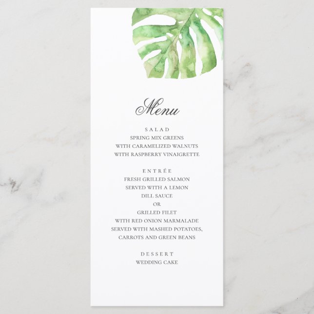 Exotic green leaves. Summer tropical wedding Menu (Front)