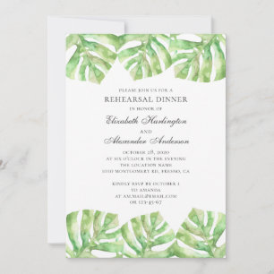 Exotic green leaves. Tropical rehearsal dinner Invitation