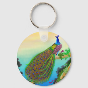 Exotic Green Peacock Key Ring